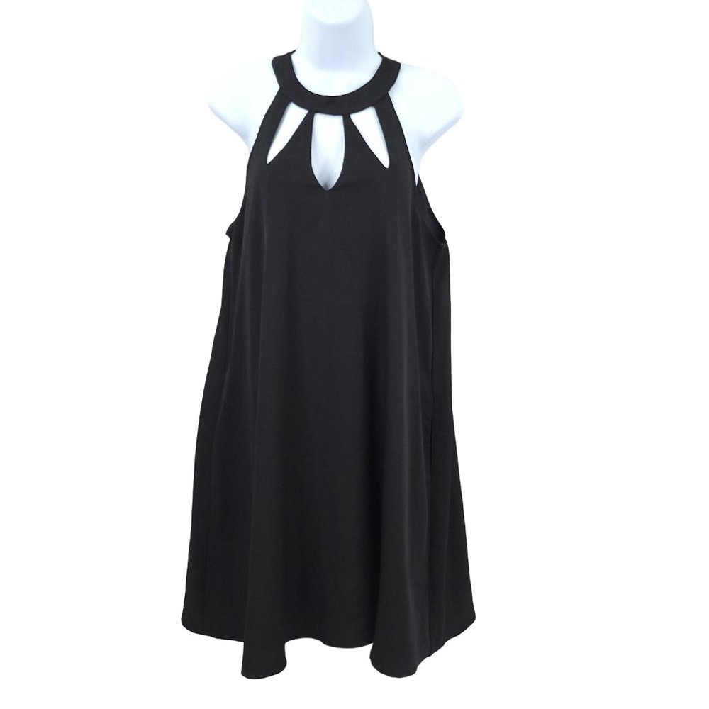 Love Riche Black Dress Halter Neck Knee Length Size L Pockets Sleeveless Size L